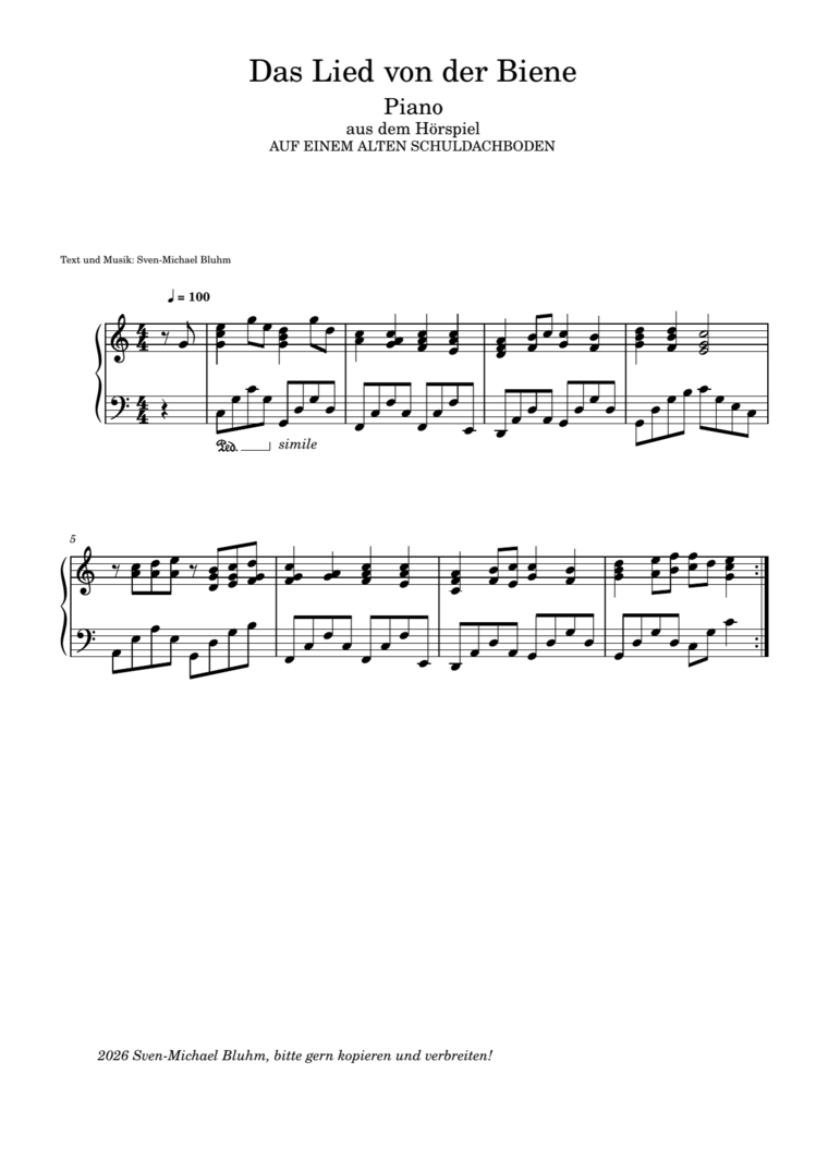 Das Lied von der Biene · Klavier – Notenblatt, erste Seite